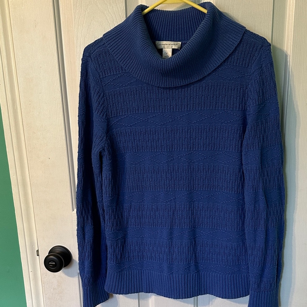 0018 Christopher & Banks Royal Blue Cowl Neck‎ Sweater womens size medium